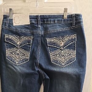 NEW Cato Dark Blue Boot Cut Jeans with Embellished Back Pockets Size 10